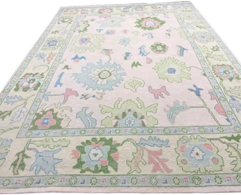 Hand Knotted Modern Oushak Rug for Living Room, Dining Room, Office, Bedroom - Light Pink