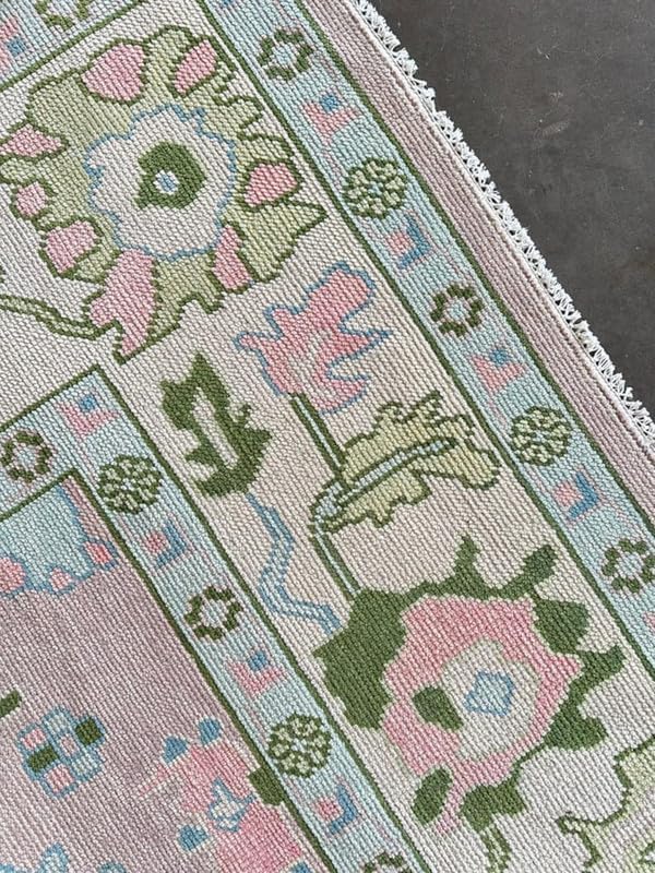 Hand Knotted Modern Oushak Rug for Living Room, Dining Room, Office, Bedroom - Light Pink
