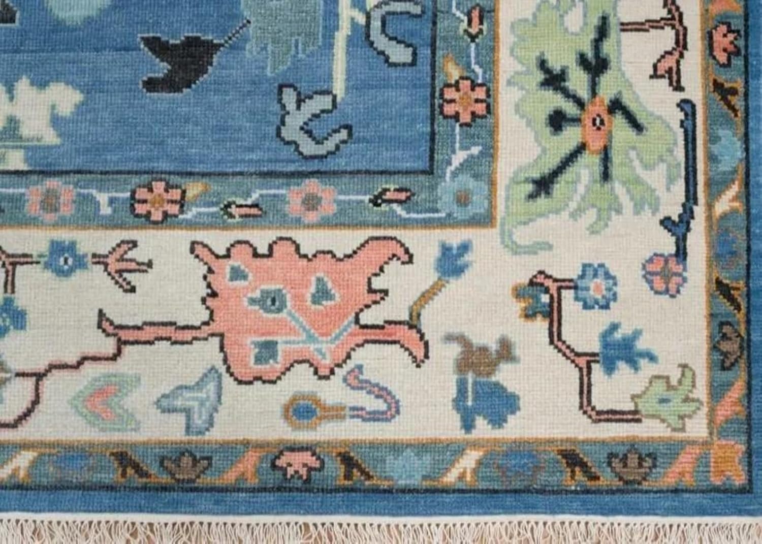 Sky Blue Turkish Oushak Hand Knotted Rug for Bedroom & Living Room