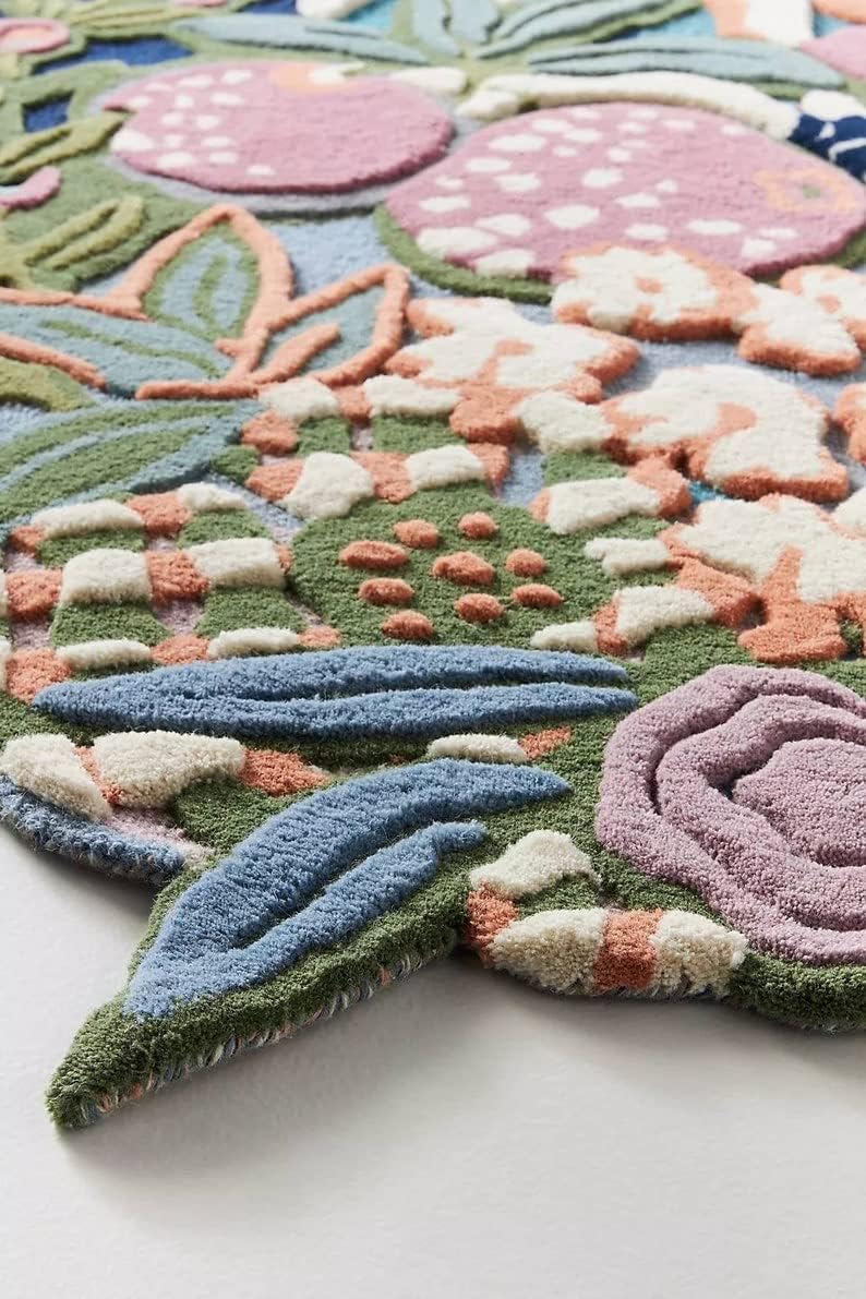 Hand Tufted Floral Area Rug, New Zealand Woolen Carpet for Living Room, Bedroom, Dining Room and Hall