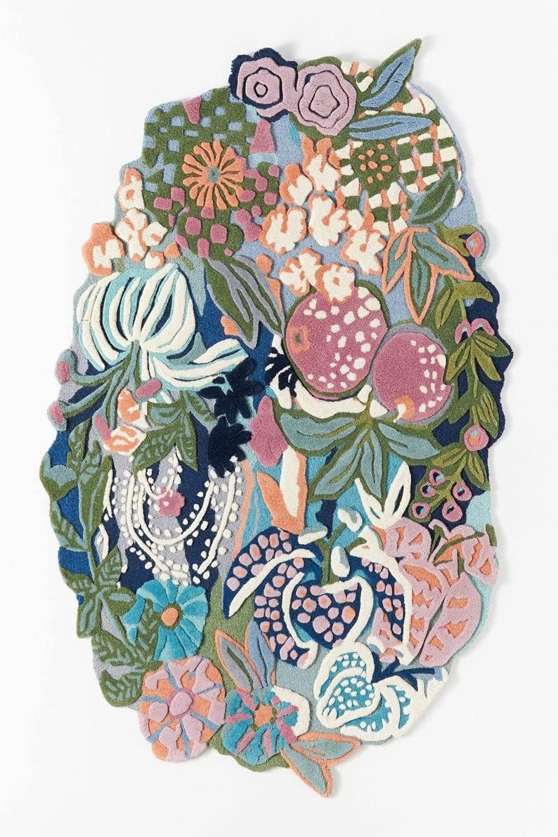 Hand Tufted Floral Area Rug, New Zealand Woolen Carpet for Living Room, Bedroom, Dining Room and Hall