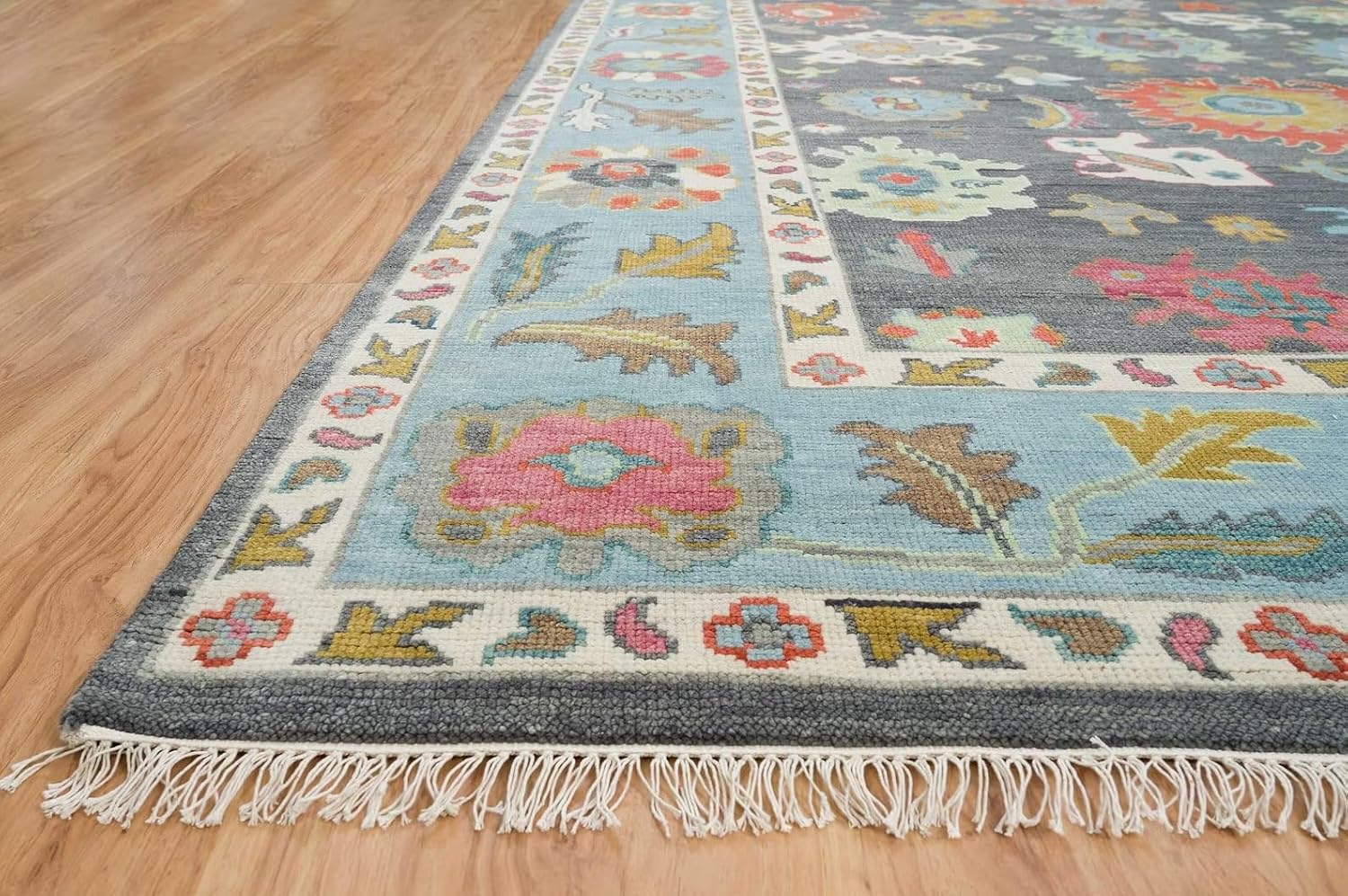 Grey Modern Oushak Hand Knotted Rug for Bedroom & Living Room