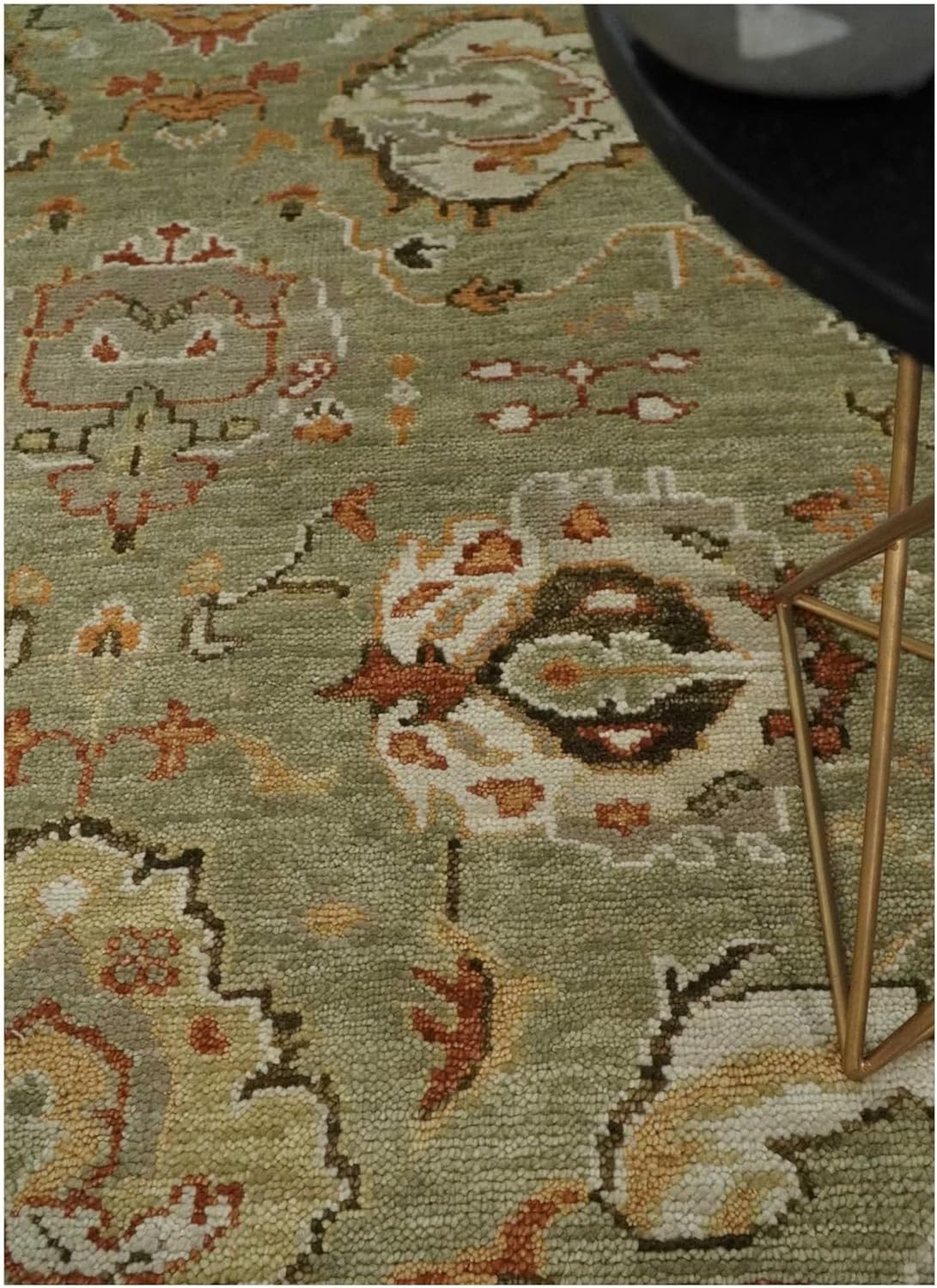 Olive Green Turkish Oushak Hand Knotted Rug for Bedroom & Living Room