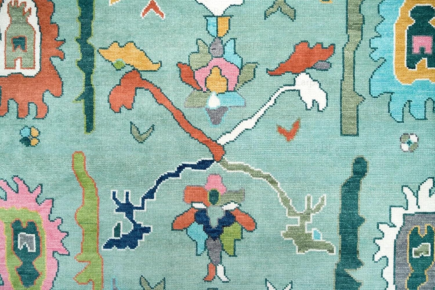 Teal Blue Turkish Oushak Hand Knotted Rug for Bedroom & Living Room