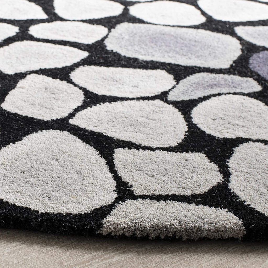 Black Modern Hand Tufted Wool Round Rug for Living Room and Bedroom