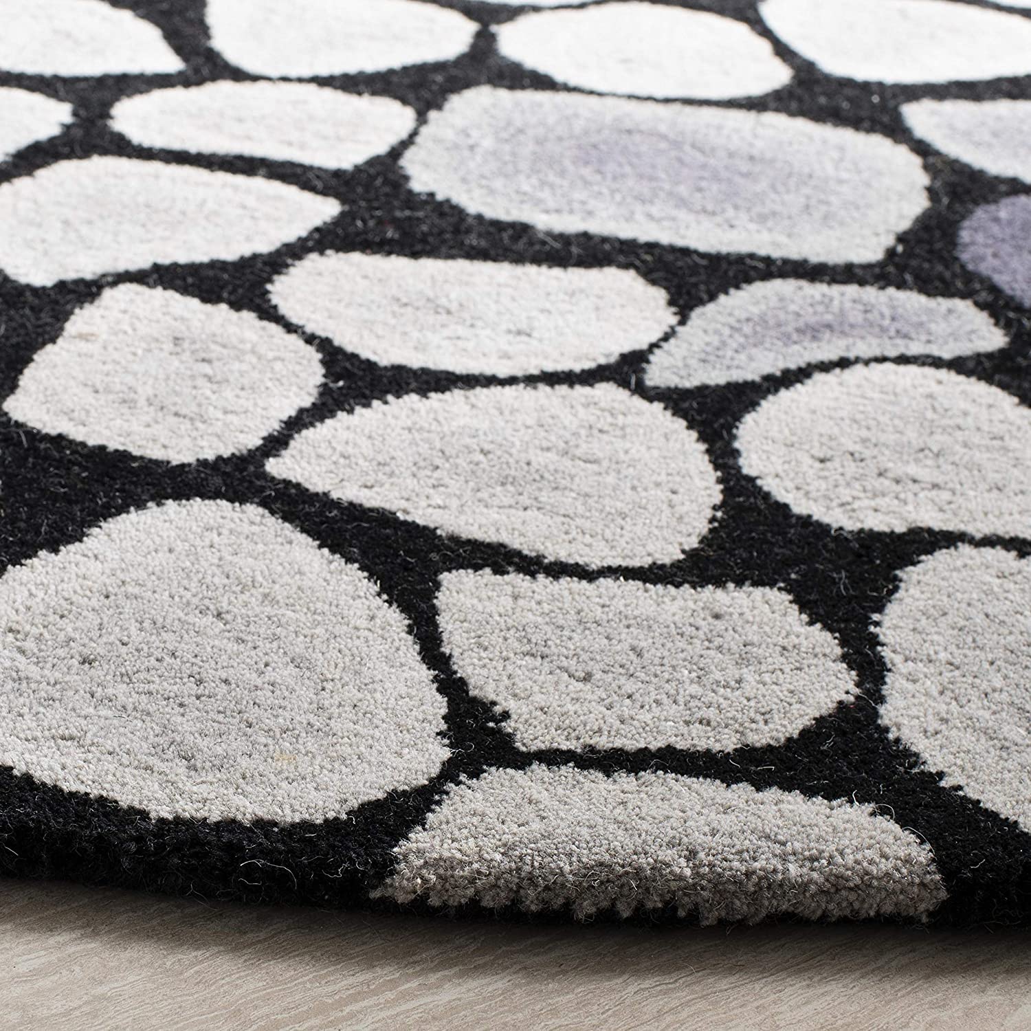Black Modern Hand Tufted Wool Round Rug for Living Room and Bedroom