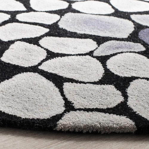 Black Modern Hand Tufted Wool Round Rug for Living Room and Bedroom