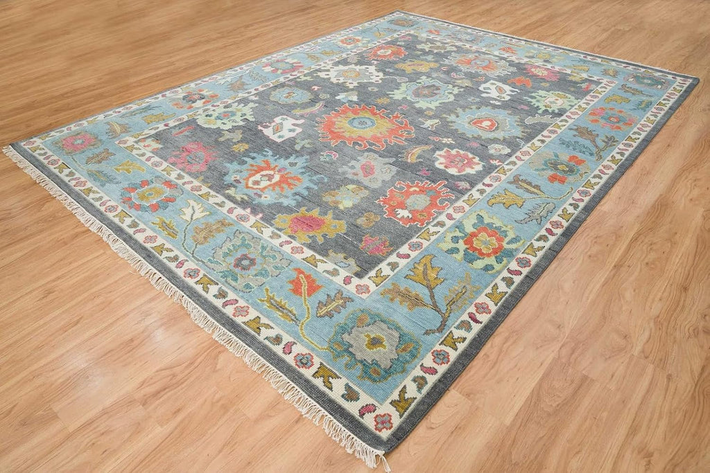 Grey Modern Oushak Hand Knotted Rug for Bedroom & Living Room