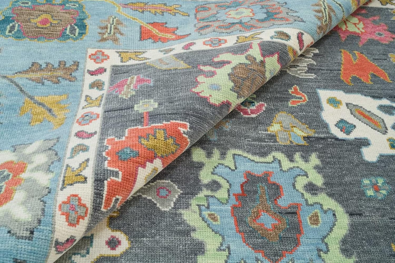 Grey Modern Oushak Hand Knotted Rug for Bedroom & Living Room