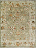 Olive Green Turkish Oushak Hand Knotted Rug for Bedroom & Living Room