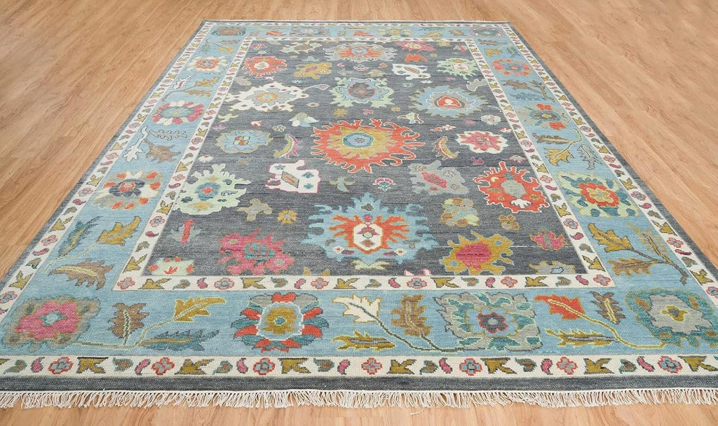 Grey Modern Oushak Hand Knotted Rug for Bedroom & Living Room