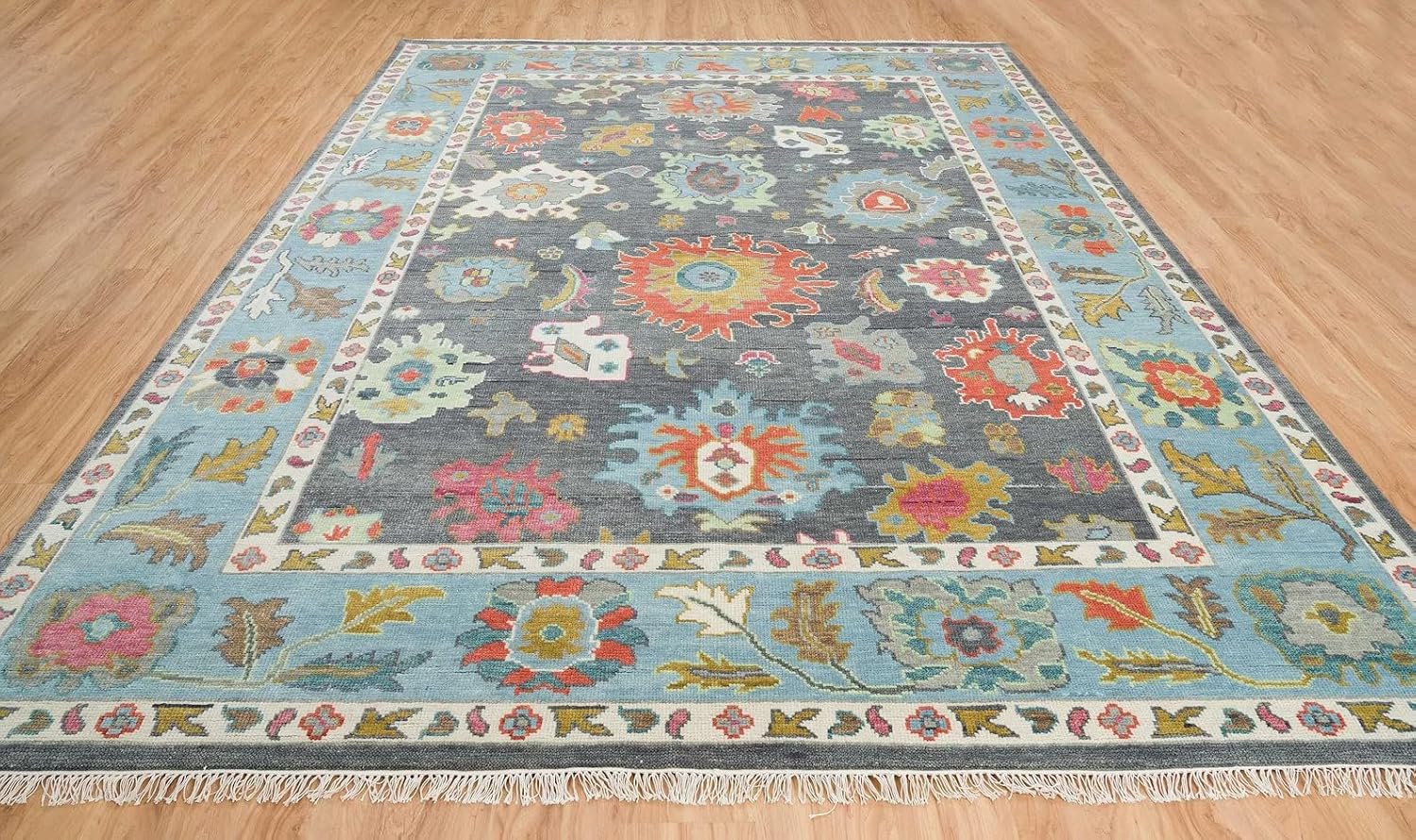 Grey Modern Oushak Hand Knotted Rug for Bedroom & Living Room
