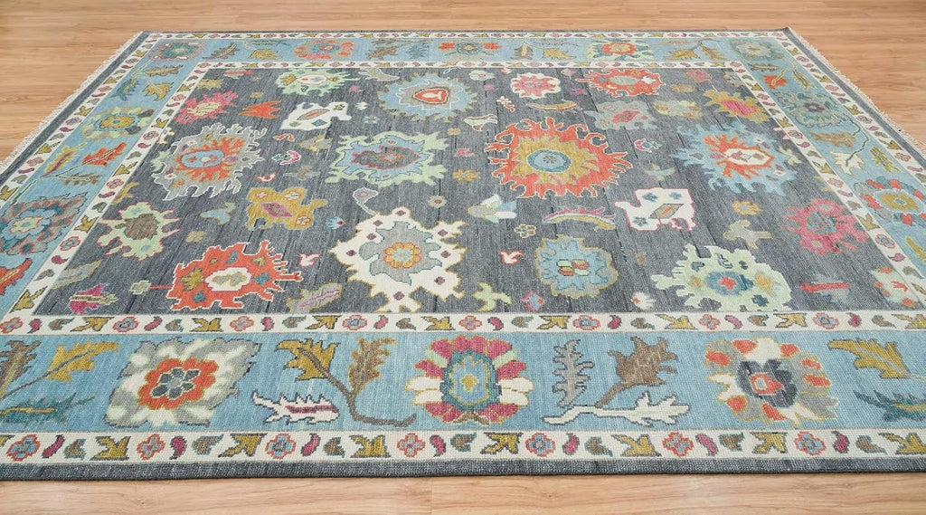 Grey Modern Oushak Hand Knotted Rug for Bedroom & Living Room