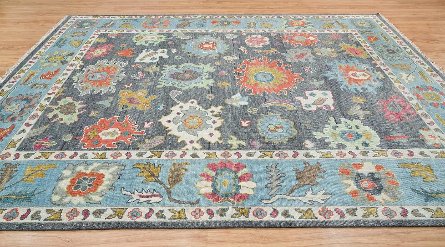 Grey Modern Oushak Hand Knotted Rug for Bedroom & Living Room