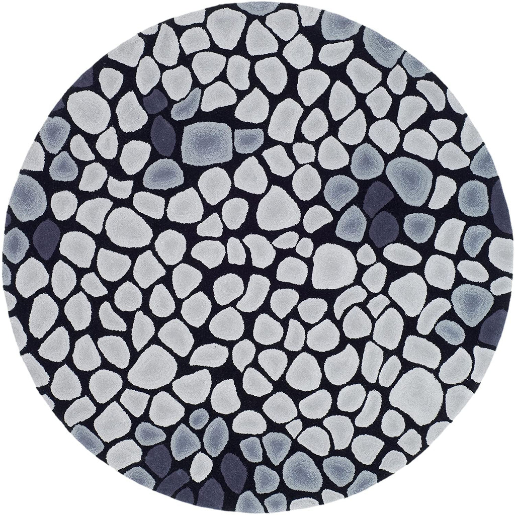 Black Modern Hand Tufted Wool Round Rug for Living Room and Bedroom