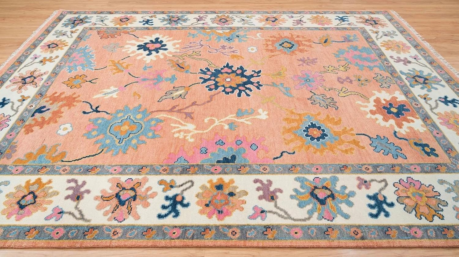 Pink Turkish Oushak Hand Knotted Rug for Bedroom & Living Room