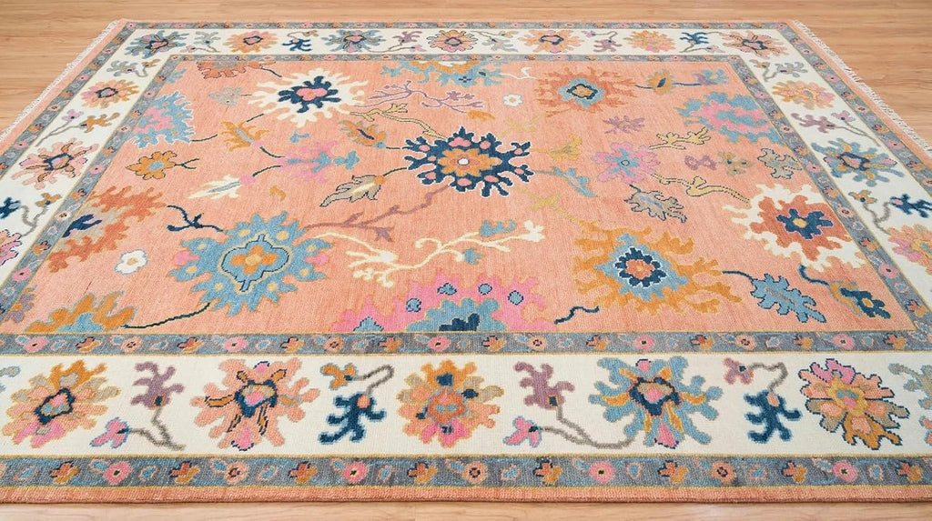Pink Turkish Oushak Hand Knotted Rug for Bedroom & Living Room