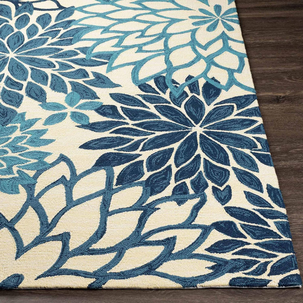 Camille White Blue Floral Area Rug for Bedroom and Living Room