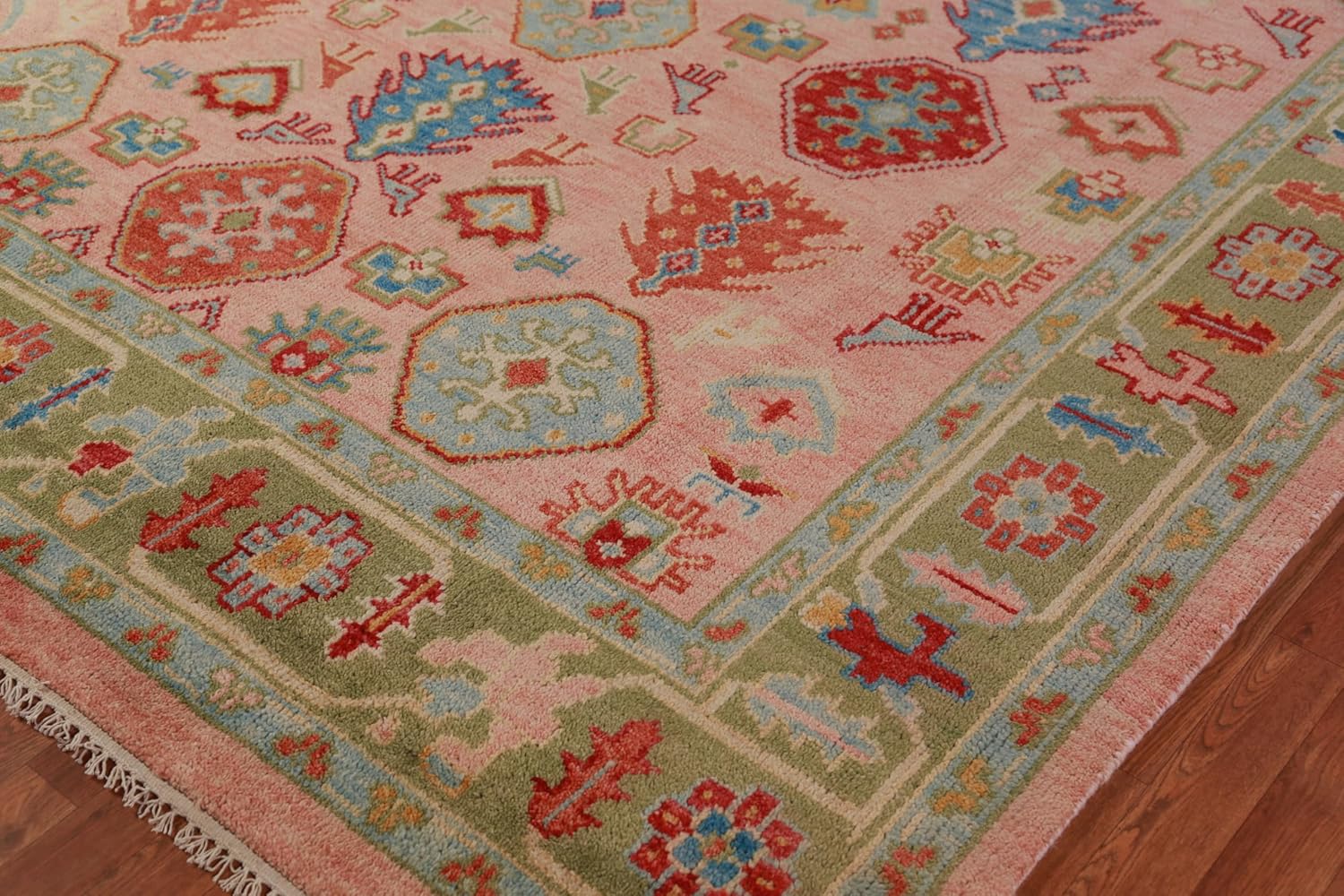 Pink Turkish Oushak Hand Knotted Rug for Bedroom & Living Room
