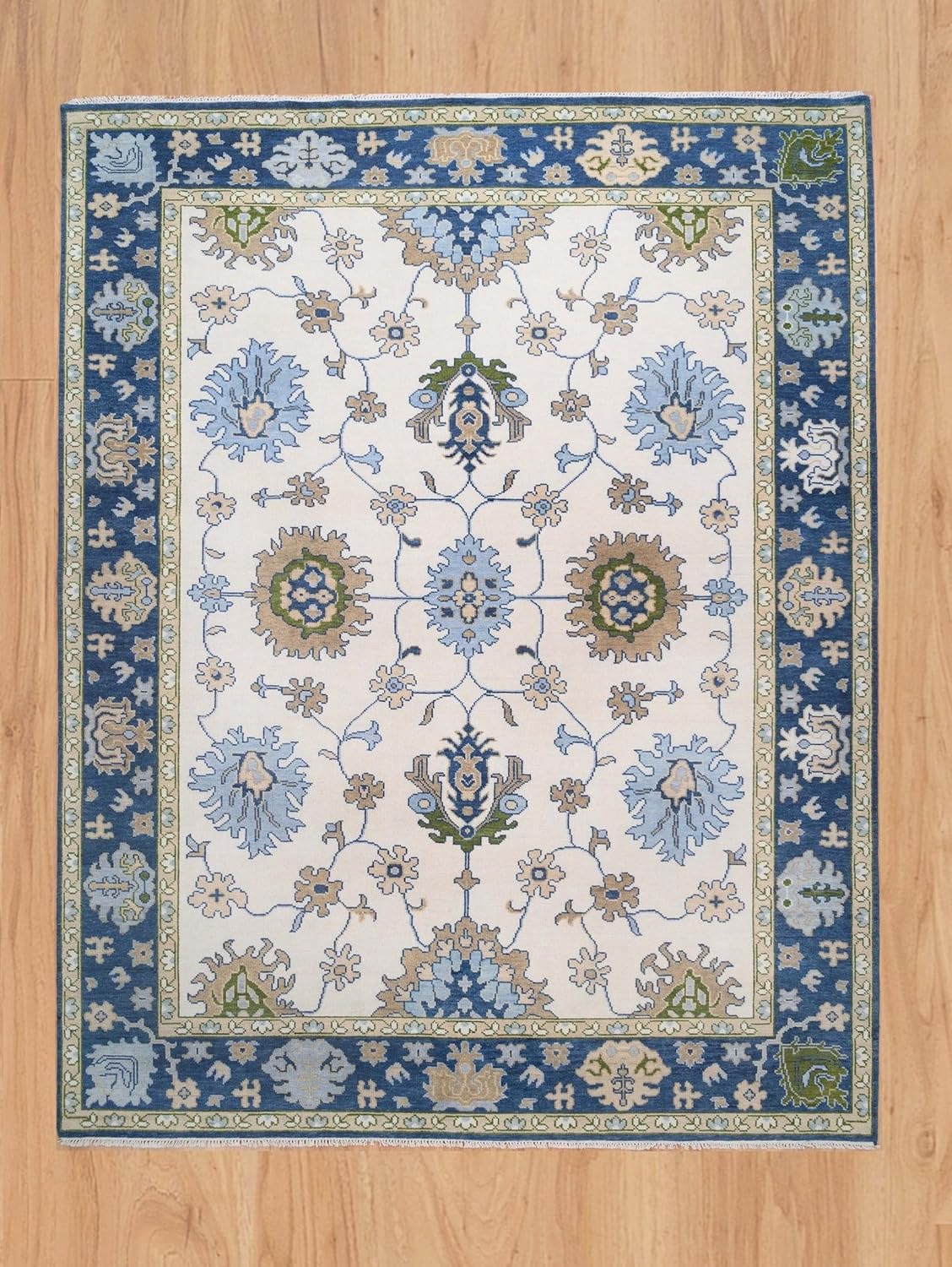 Navy Blue Turkish Oushak Hand Knotted Rug for Bedroom & Living Room