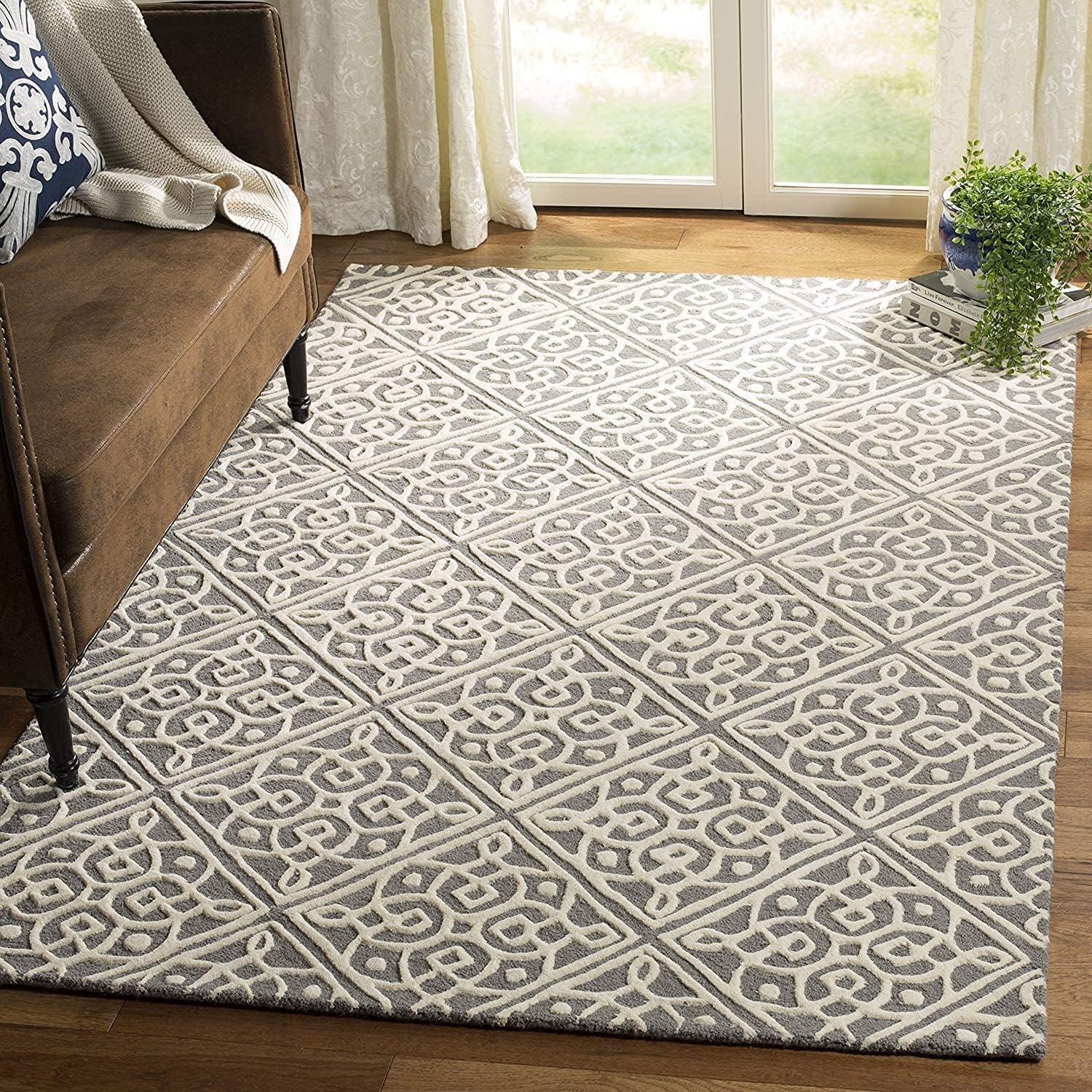 Grey White Modern Hand Tufted Area Rug for Living Room & Bedroom