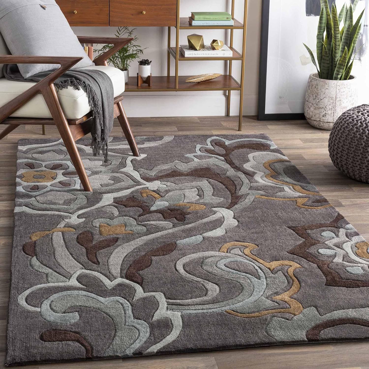 Camille Grey Hand Tufted Floral Area Rug for Bedroom & Living Room