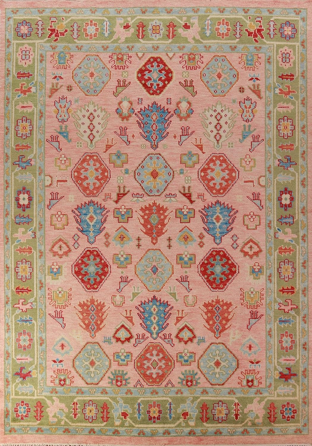 Pink Turkish Oushak Hand Knotted Rug for Bedroom & Living Room