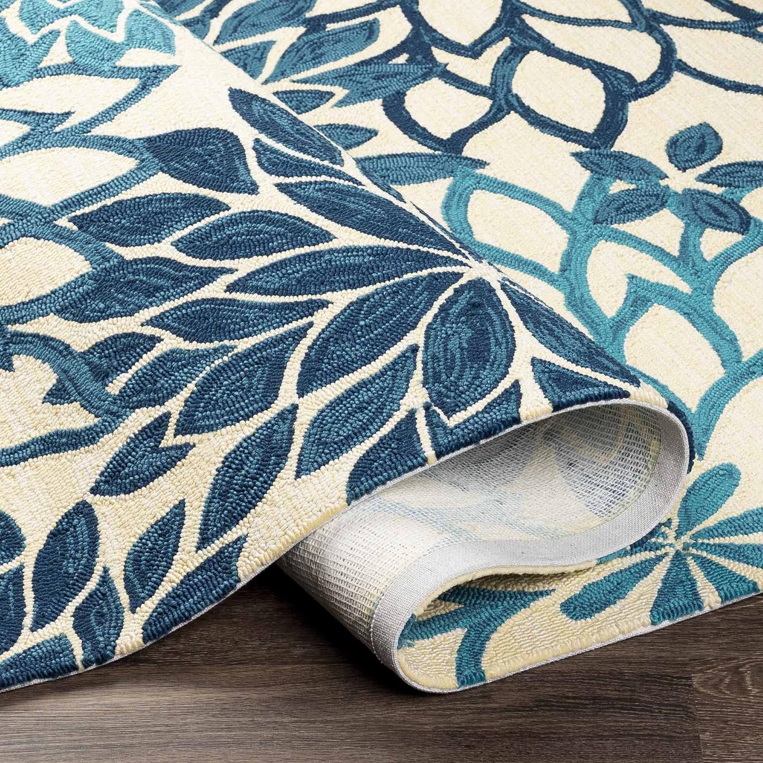 Camille White Blue Floral Area Rug for Bedroom and Living Room