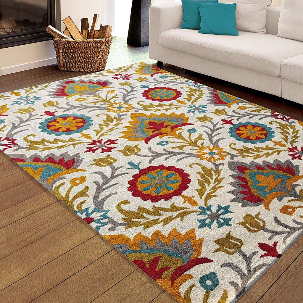 Camille Multicolor Hand Tufted Floral Area Rug for Living Room & Bedroom