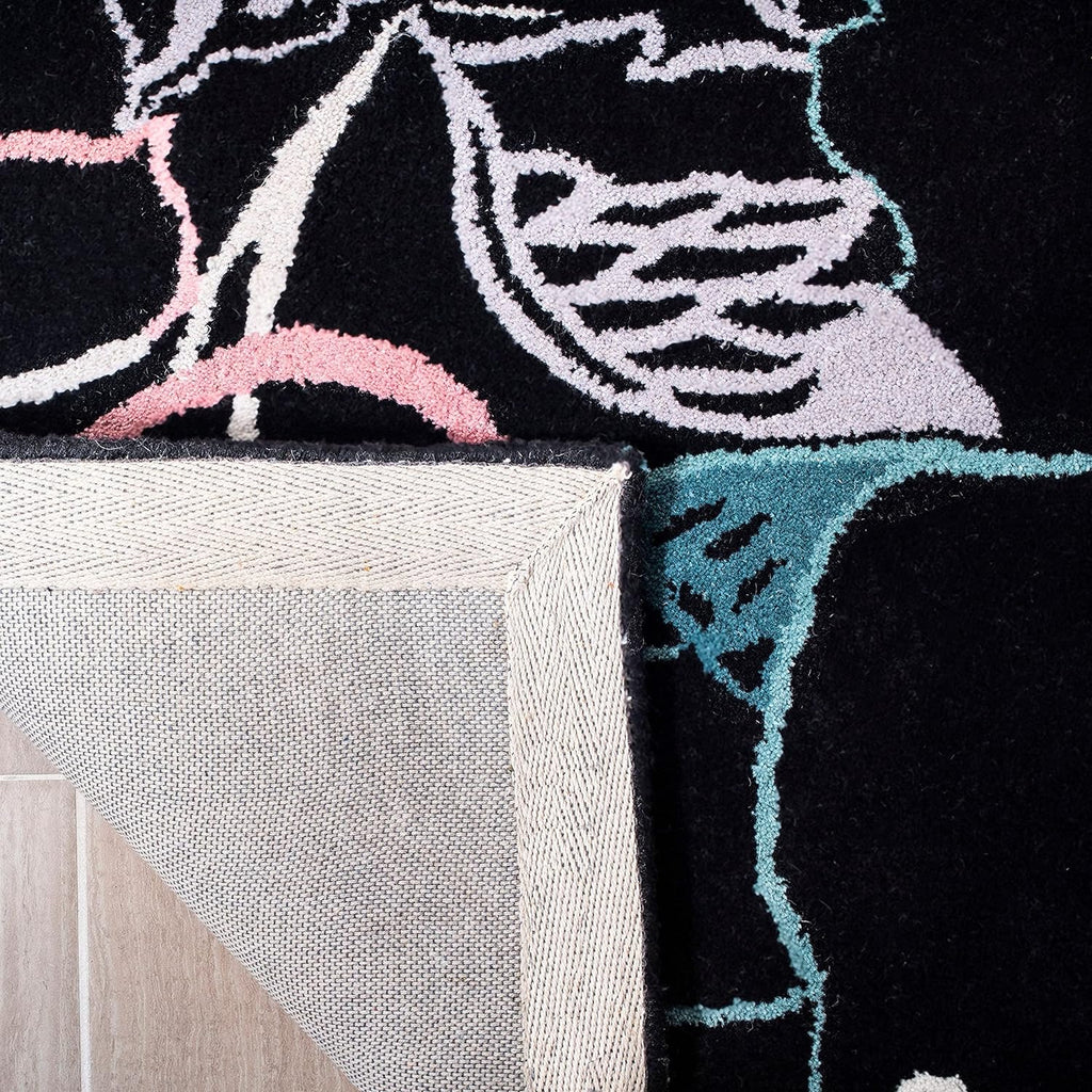 Elara Benoit Black Hand Tufted Floral Area Rug for Living Room & Bedroom