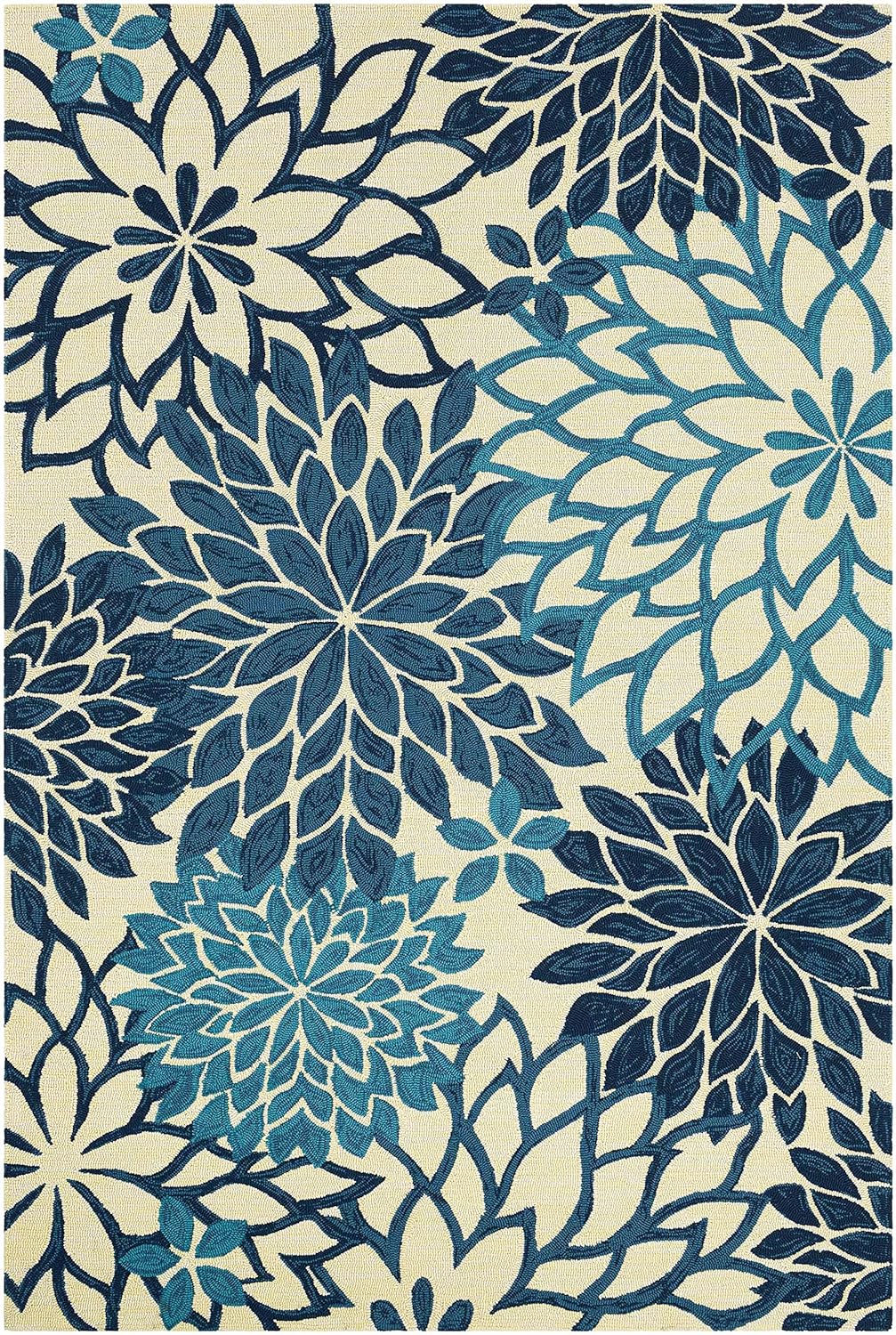 Camille White Blue Floral Area Rug for Bedroom and Living Room