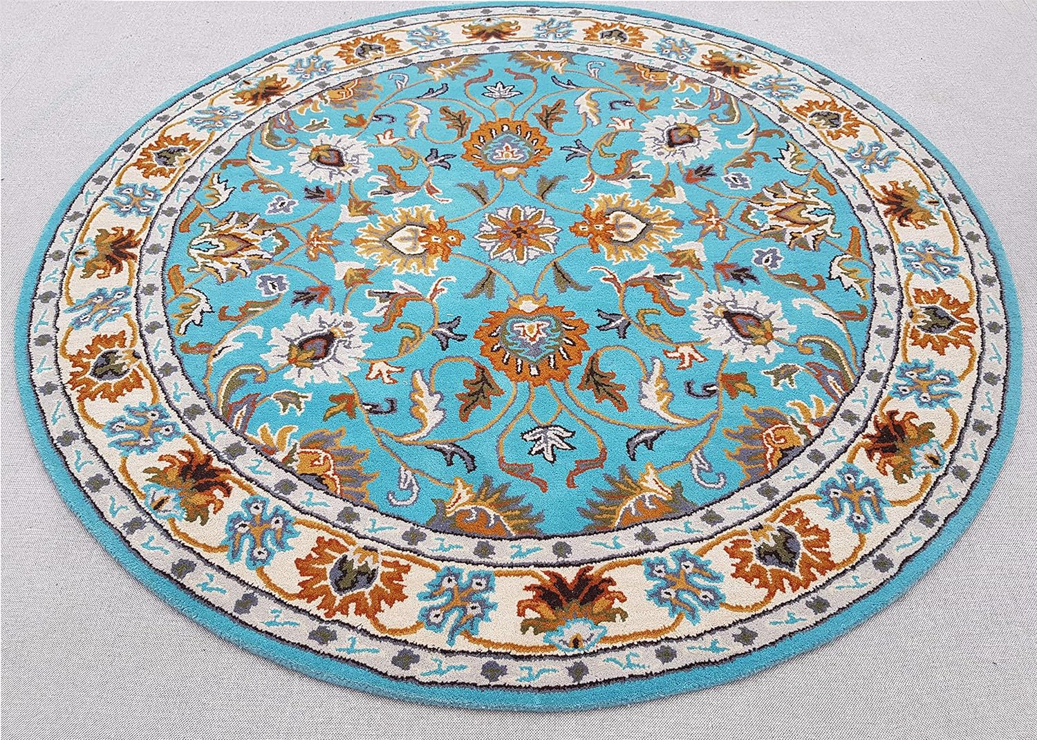 Persian Design Round Table Rug - Sky Blue