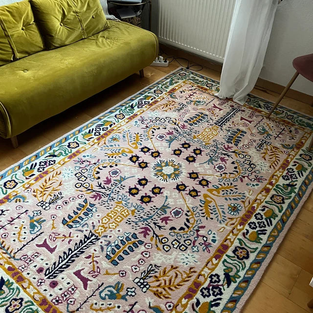 Anthro Averi Pink Hand Tufted Floral Area Rug for Living & Bedroom