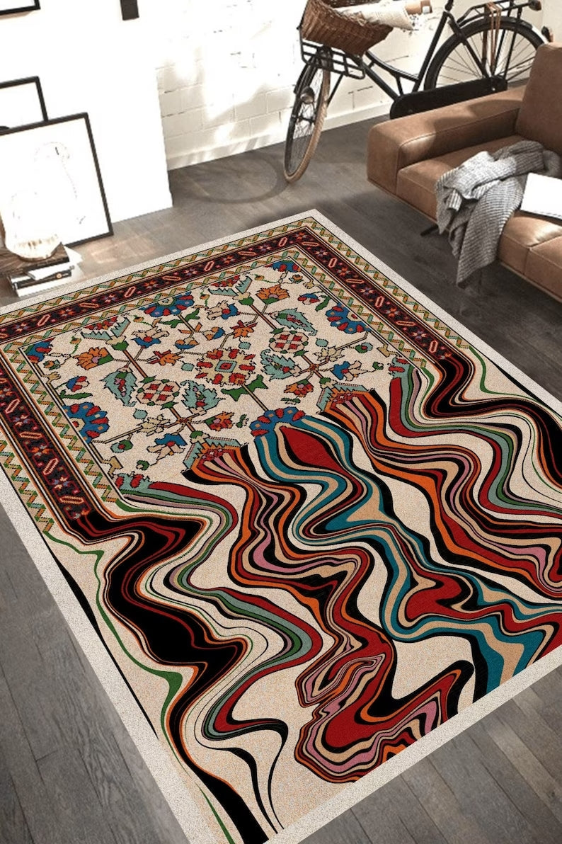 Brown Hand Tufted Melting Persian Design Area Rug for Living Room & Bedroom