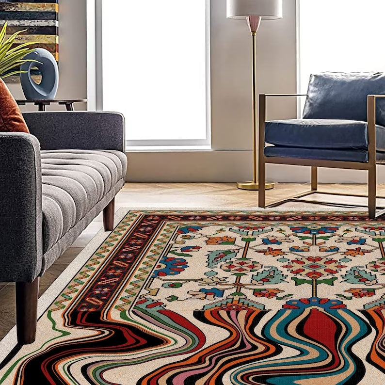 Brown Hand Tufted Melting Persian Design Area Rug for Living Room & Bedroom