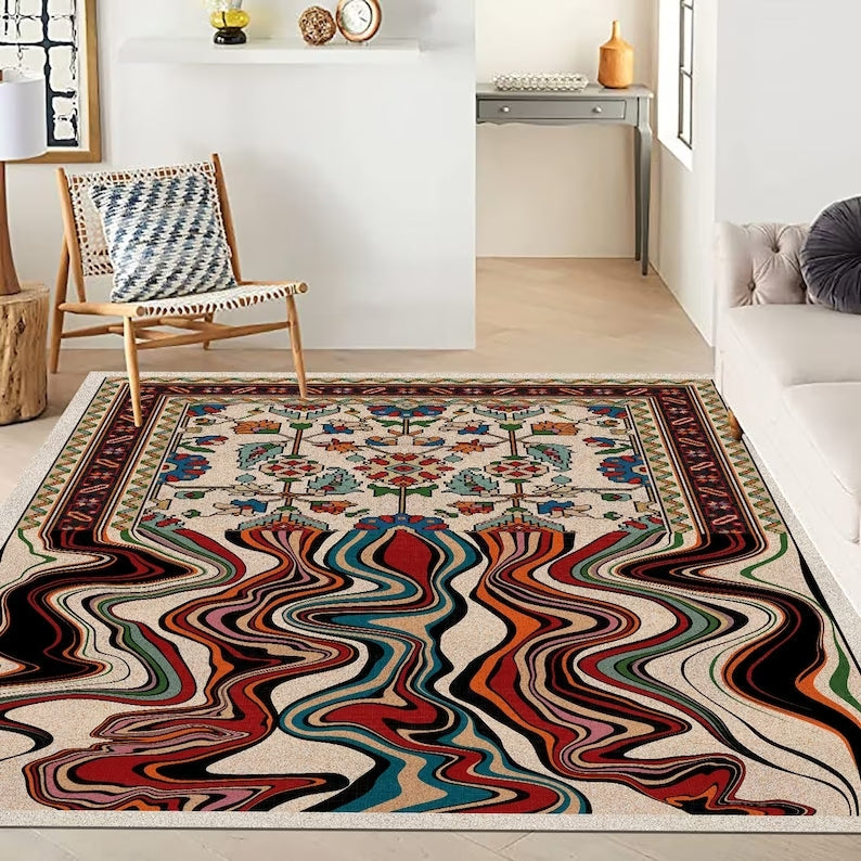 Brown Hand Tufted Melting Persian Design Area Rug for Living Room & Bedroom