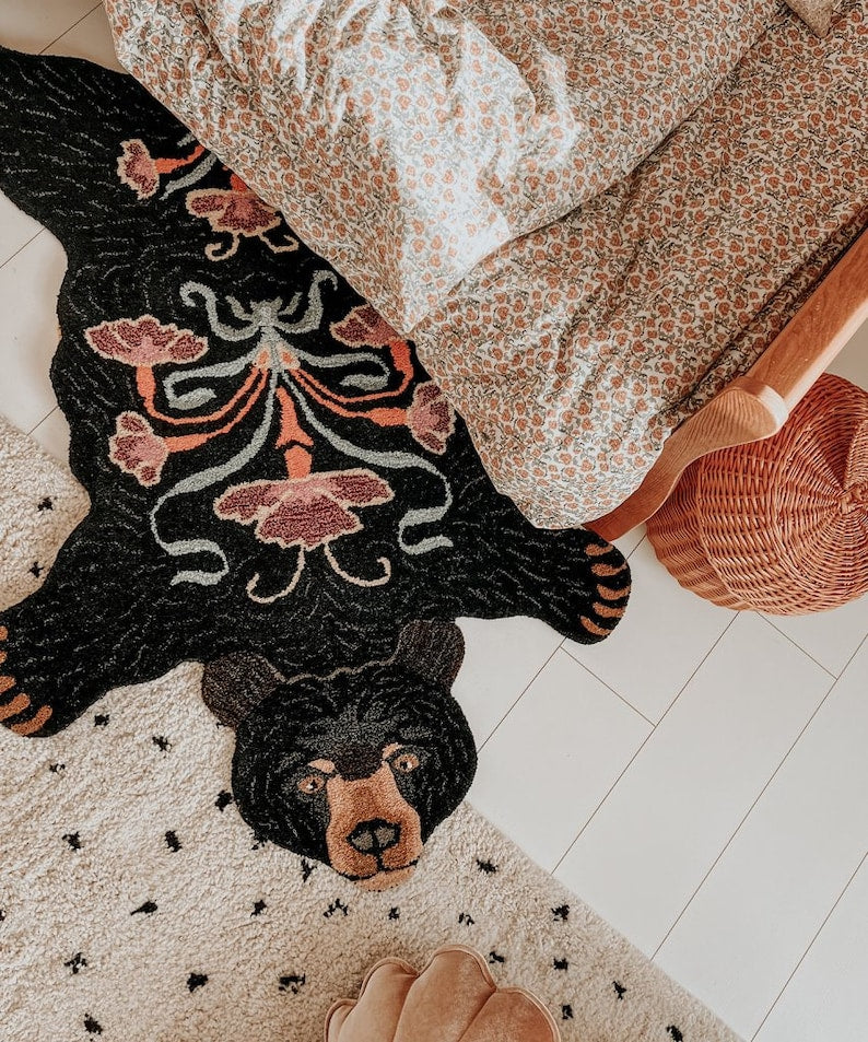 Aztec Bear Shape Area Rug for Kids Room