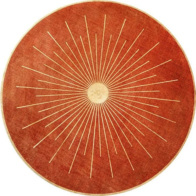 Orange Sun Hand Tufted Wool Round Rug for Living Room and Bedroom