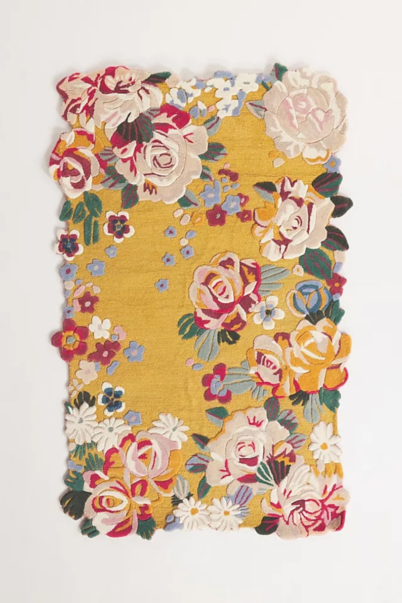 Aracelli Jardin Yellow Floral Area Rug for Living Room and Bedroom