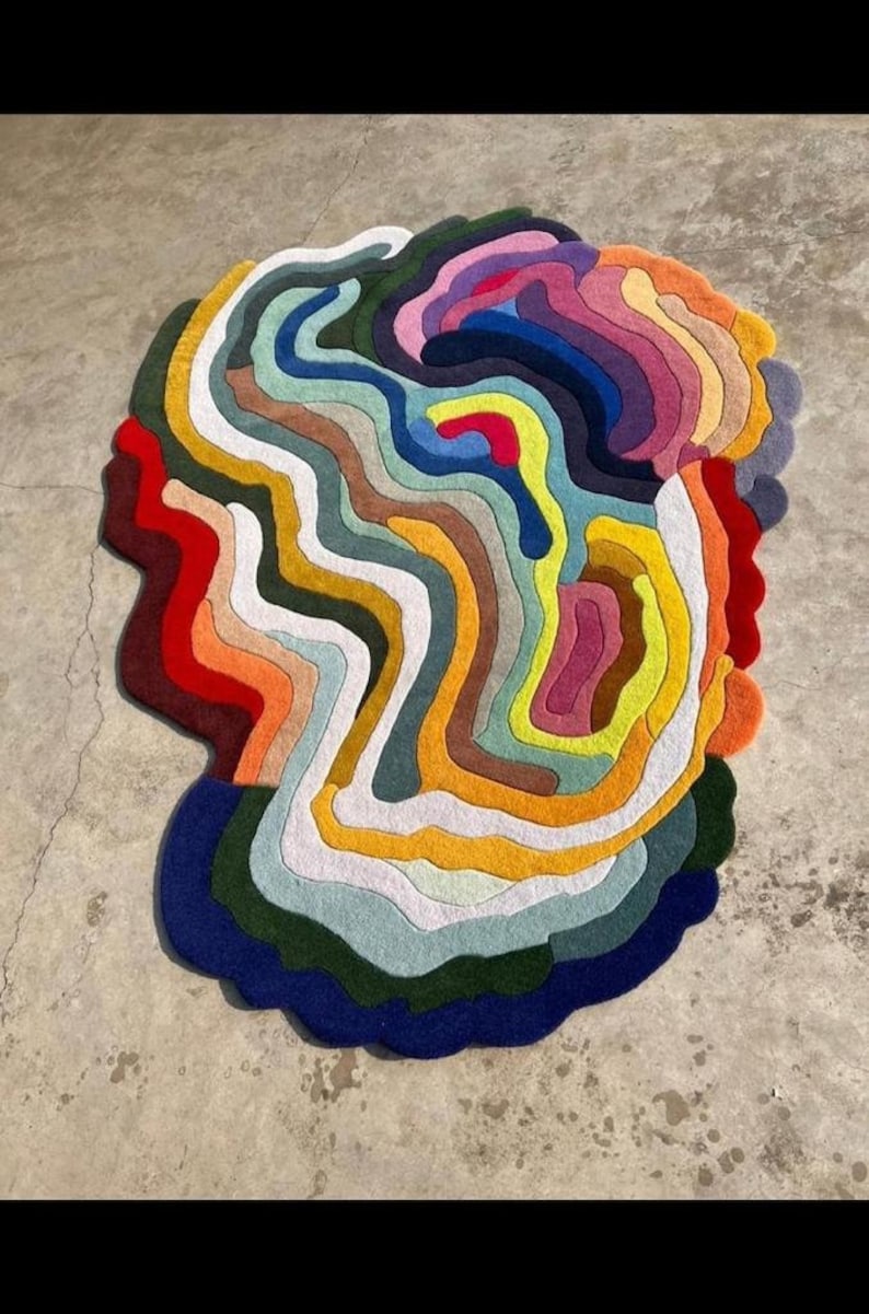 Multicolor Hand Tufted Irregular Shape Modern Area Rug for Bedroom & Living Room