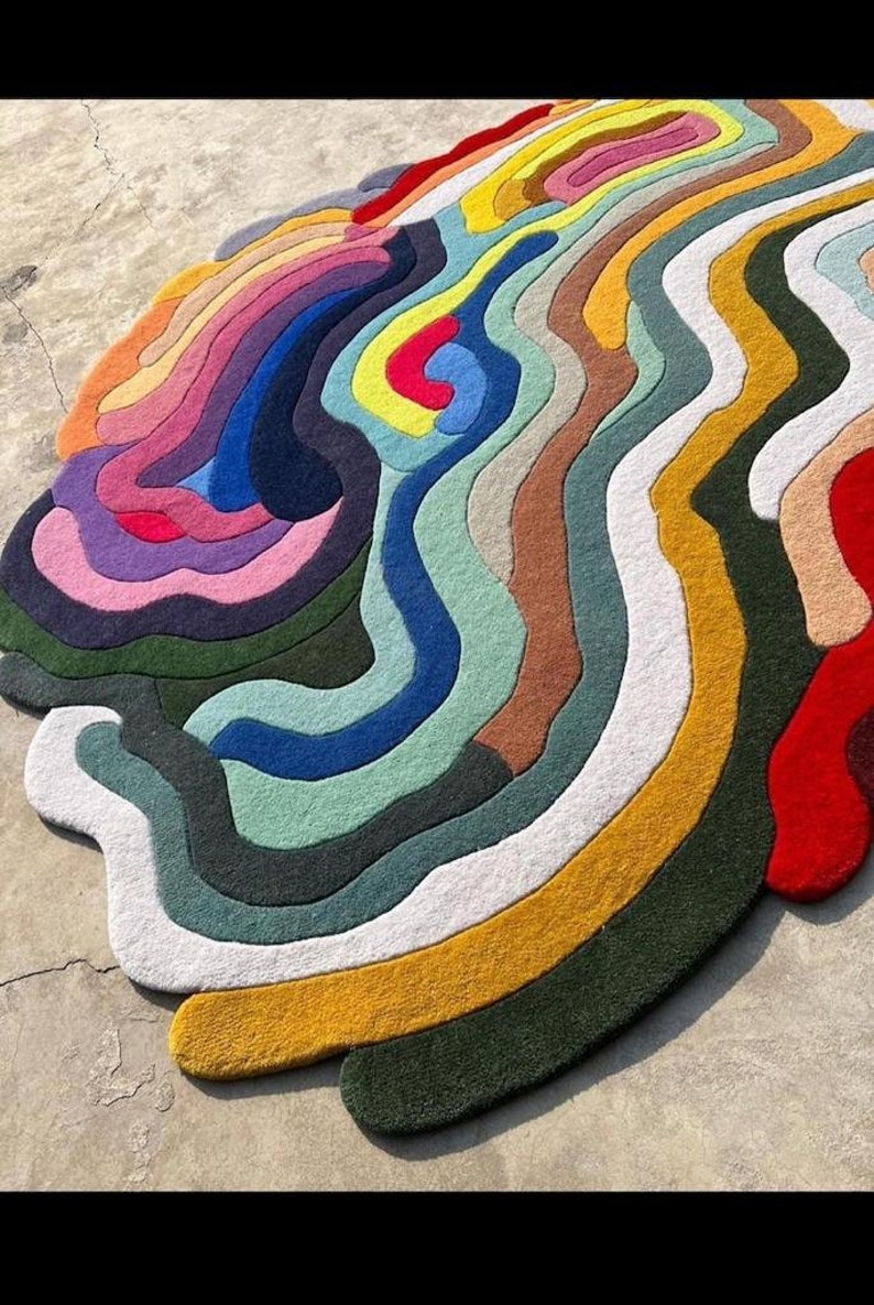 Multicolor Hand Tufted Irregular Shape Modern Area Rug for Bedroom & Living Room
