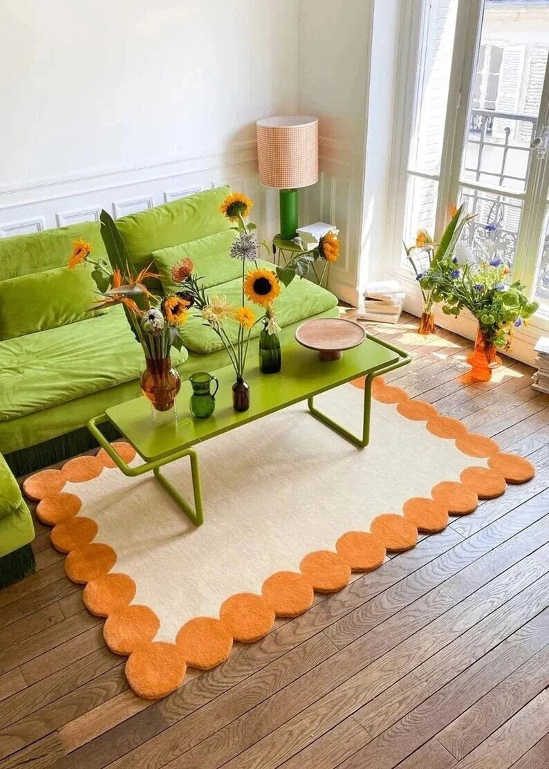 Modern Hand Tufted Scalloped Area Rug for Bedroom & Living Room