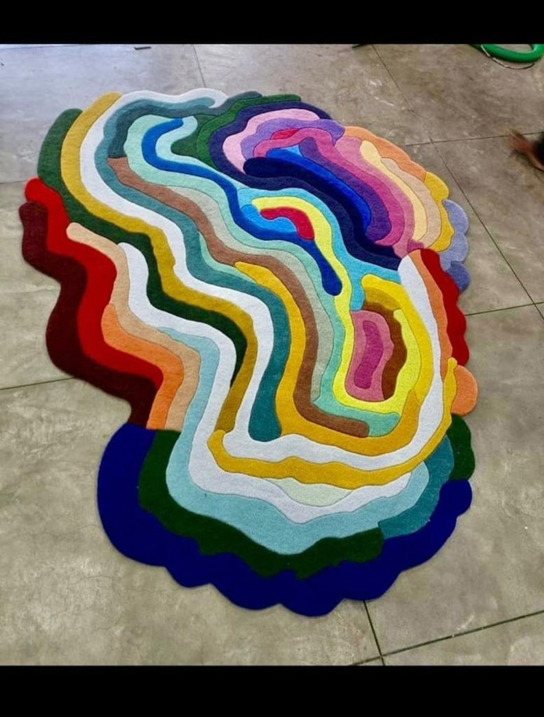 Multicolor Hand Tufted Irregular Shape Modern Area Rug for Bedroom & Living Room