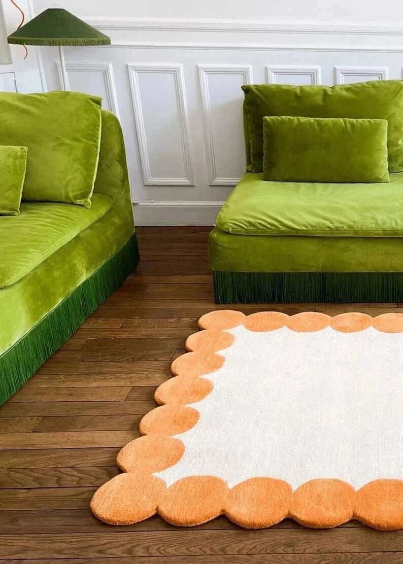 Modern Hand Tufted Scalloped Area Rug for Bedroom & Living Room