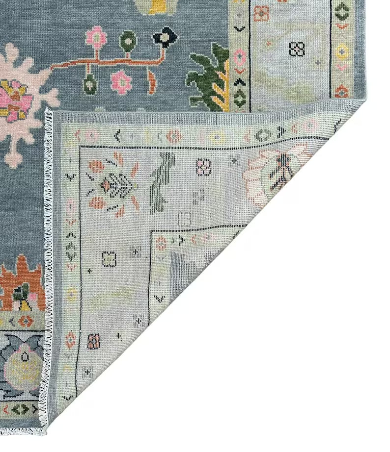 Grey Modern Oushak Hand Knotted Rug for Bedroom & Living Room