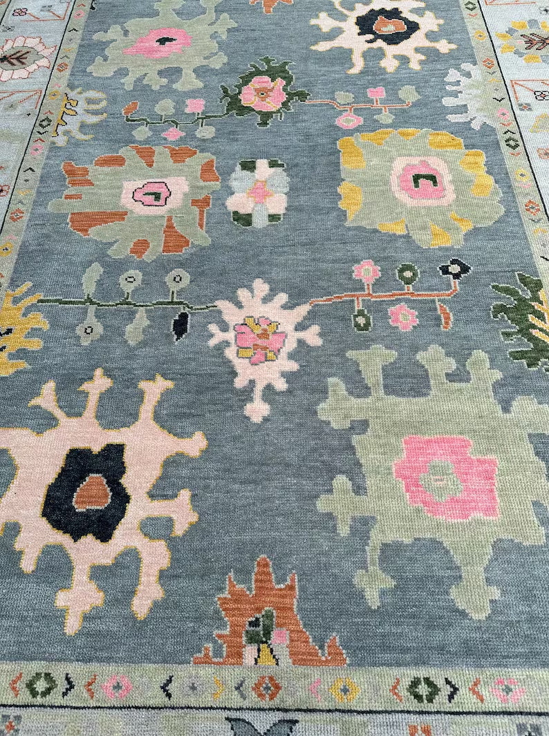 Grey Modern Oushak Hand Knotted Rug for Bedroom & Living Room