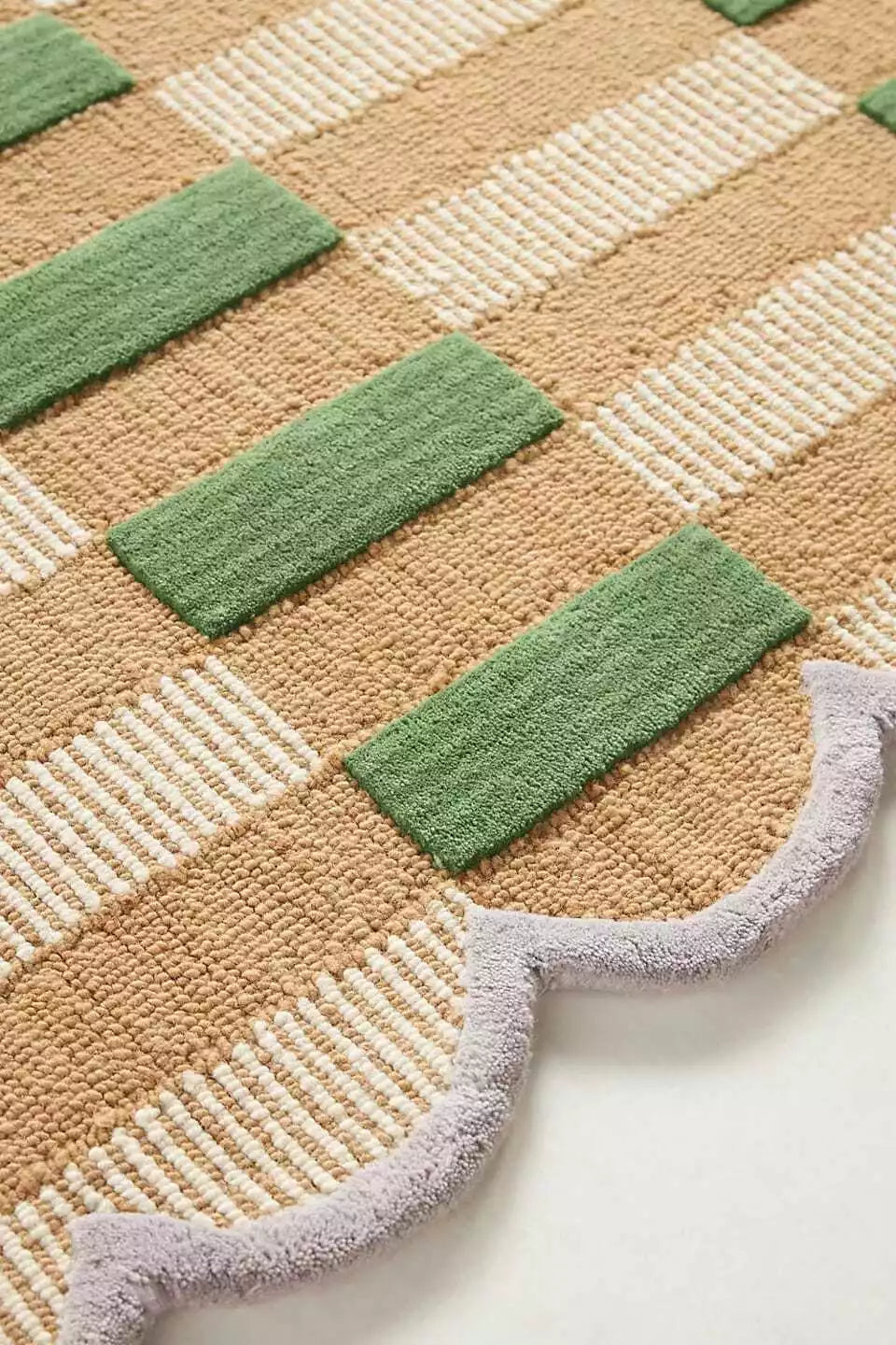 Matilda Goad Plaid Hand Tufted Scallop Area Rug for Living Room & Bedroom