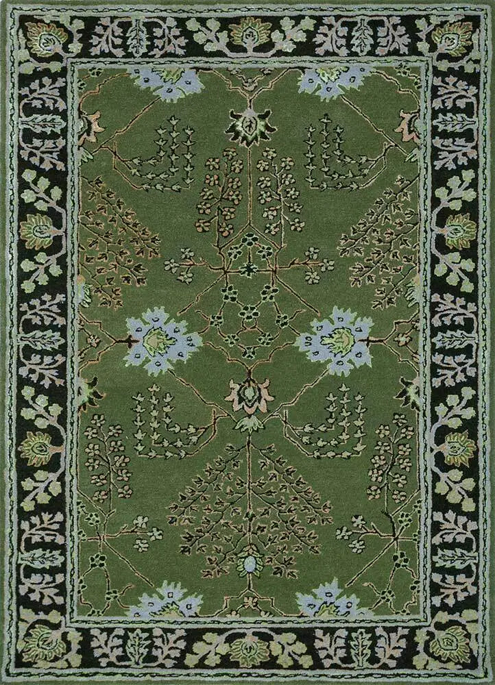 Green Hand Tufted Floral Area Rug for Living Room and Bedroom