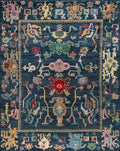 Navy Blue Hand knotted Rug, Modern Turkish Oushak Rug, Area Rug for Living Room