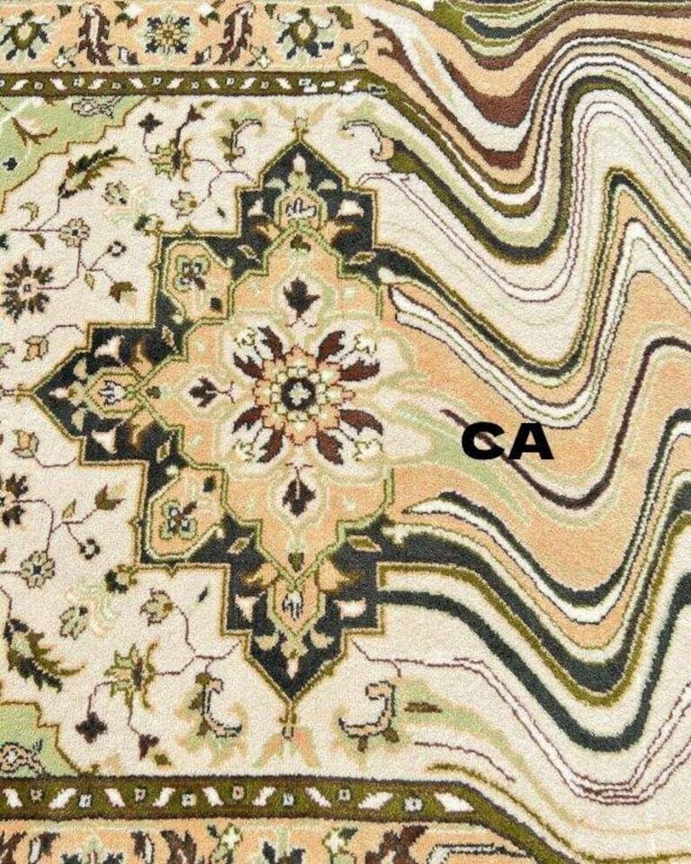 Green Hand Tufted Melting Persian Design Area Rug for Bedroom & Living Room